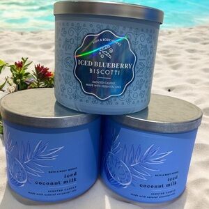 Bath & Body Works Iced Blueberry Biscotti and Iced Coconut Milk Candles - Blue